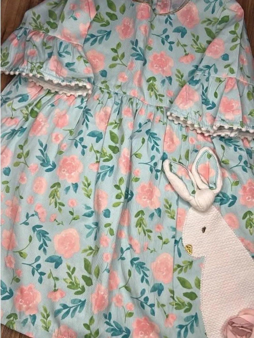 Mud Pie Pastel Floral Bunny Dress in Blue and Pink